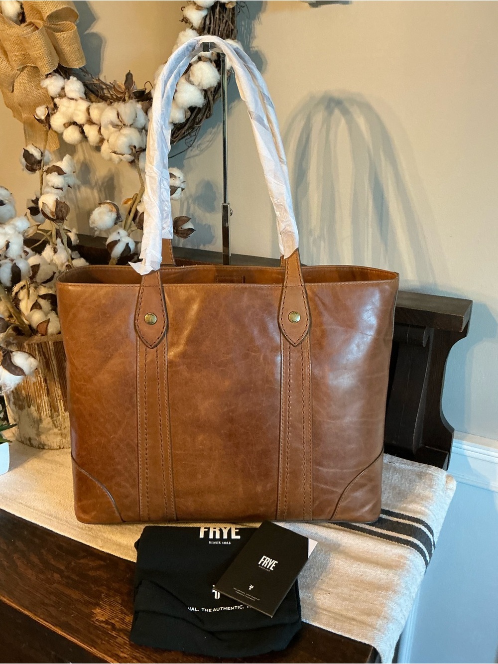 NWT Frye Melissa Leather Shopper Tote Shoulder Bag Cognac Brown Retail  $358 - Picture 4 of 13